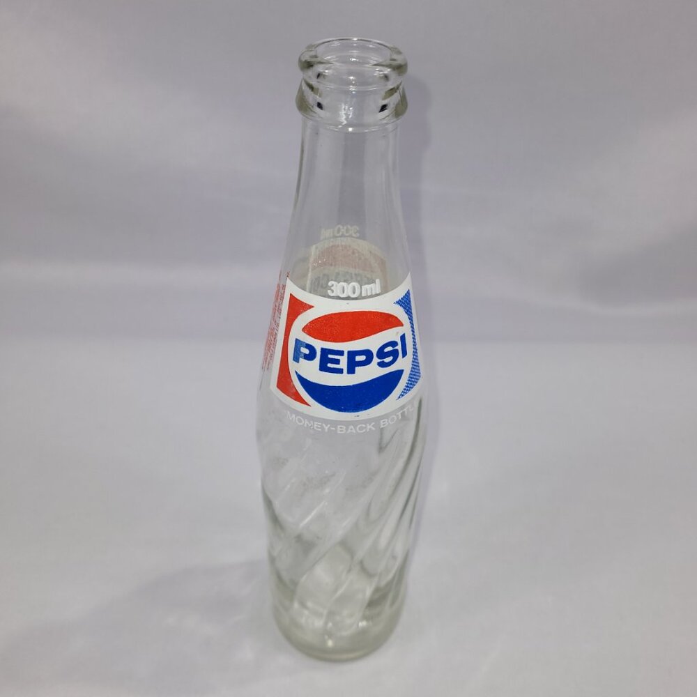 Pepsi-Cola 1970s Vintage 10.6 oz Clear Glass 9.5" Soda Pop Bottle